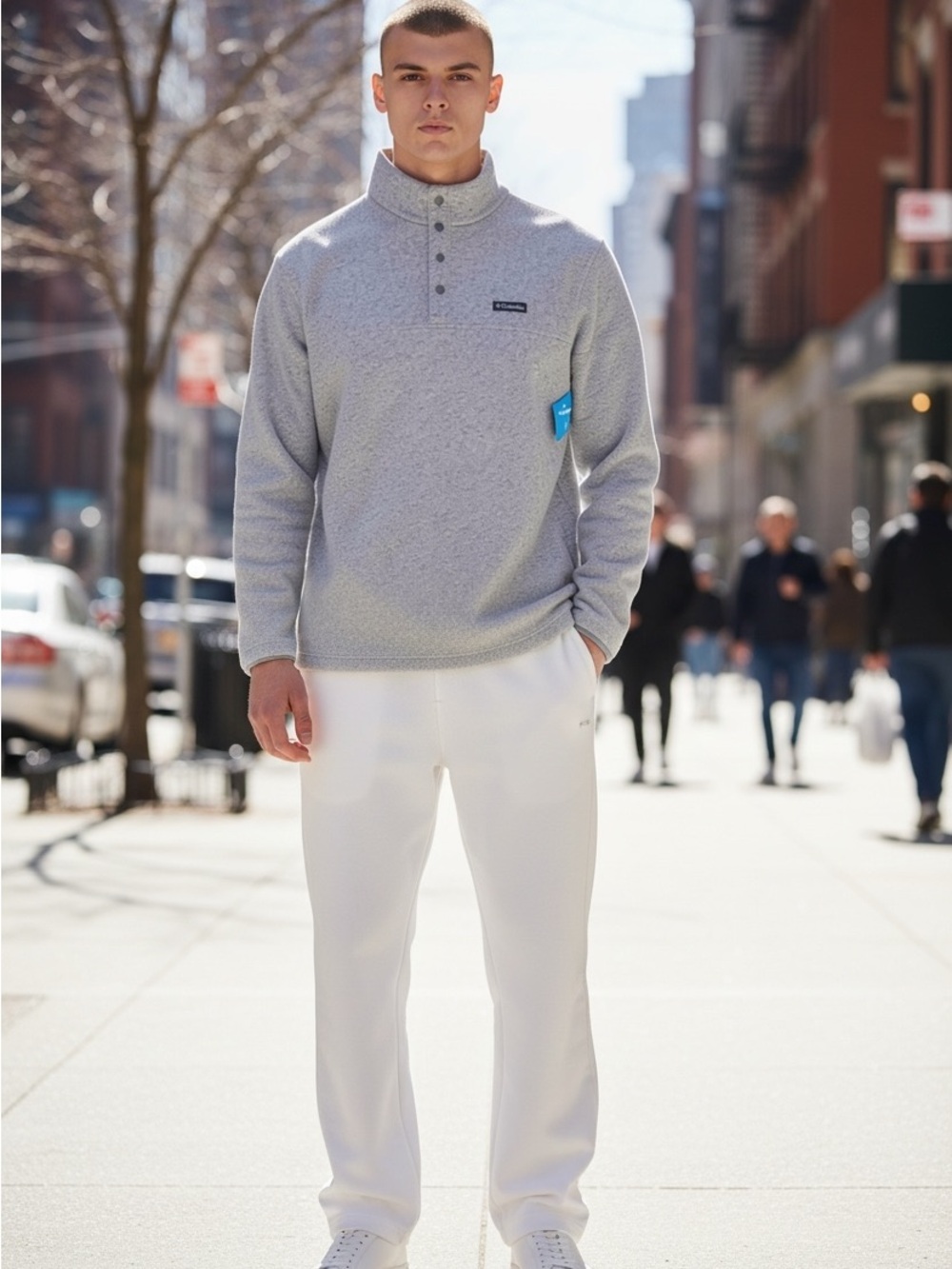 Columbia Heather Light Gray Half-button Pullover